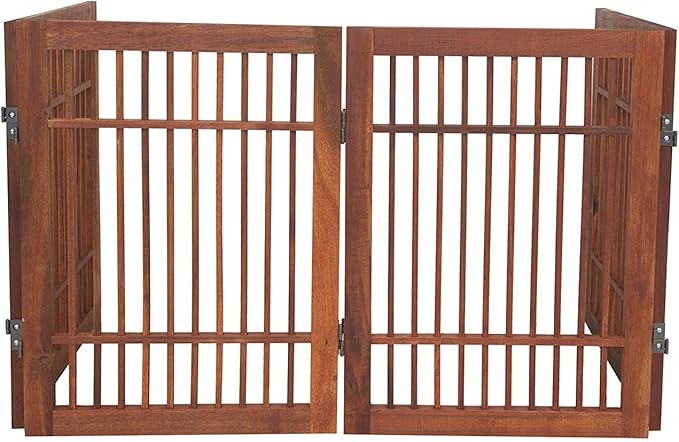 Urnporium Pet Dog Gate Freestanding, Strong Durable Folding Wooden Fence, Portable Acacia Hardwood Safety Barrier for Indoor & Outdoor Use (Brown Pet Gate, 4 Panel 24" Tall)