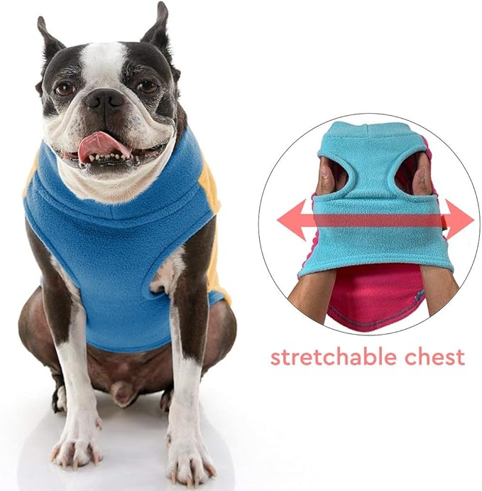 Gooby Half Stretch Fleece Vest Dog Sweater - Honey Mustard, X-Small - Warm Pullover Fleece Dog Jacket with D-Ring Leash for Small to Medium Dogs