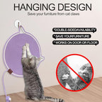 Personalized Cat Scratcher Mat, Customized with Name Text Natural Cotton Rope Round Horizontal Cat Scratching Pads with Ball Toy, Cat Furniture Protector for Wall, Couch, Carpets, Sofa (Purple)