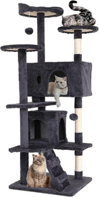 Cat Tree for Indoor Cats Cat Condo Cat Tower with Scratching Post Cat Tease Ball Perches Platform for Small and Medium Cats 54 Inch Multi-Level, Light Gray
