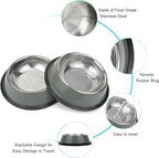 Stainless Steel Dog Bowls, Food and Water Non Slip Anti Skid Stackable Pet Puppy Dishes for Small, Medium and Large Dogs (2 Pack)