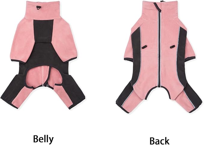 Fleece Dog Coat for Small Medium Dog,Pullover Pajamas Jumpsuit Bodysuit Puppy Coats with Legs, Pet Windproof Warm Cold Weather Jacket Full Body Vest Cozy Snowsuit Outfit Clothes (Pink, XS)
