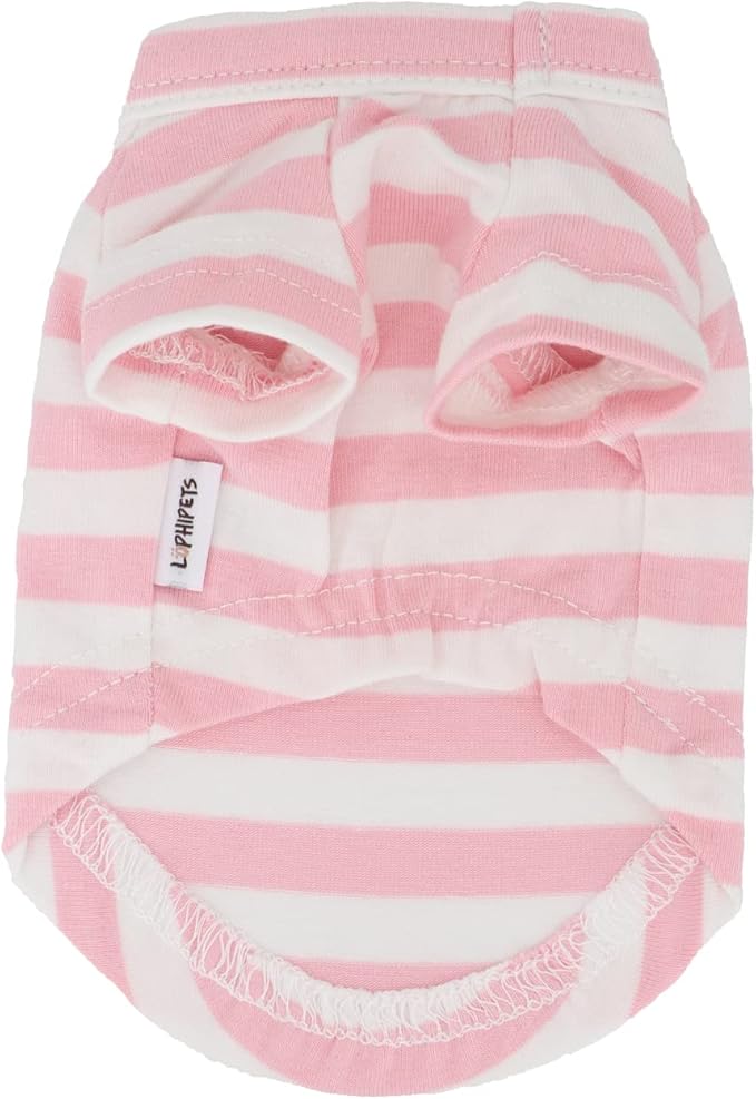 LOPHIPETS 100% Breathable Cotton Striped Dog Tee Shirt T-Shirt for Small Dogs Teacup Chihuahua Yorkie Puppy Clothes -Pink and White Strips/XS