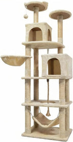 Cat Tree, 68-Inch Cat Tower for Indoor Cats, Plush Multi-Level Cat Condo with 7 Scratching Posts, 2 Perches, 2 Caves, Hammock (Beige)