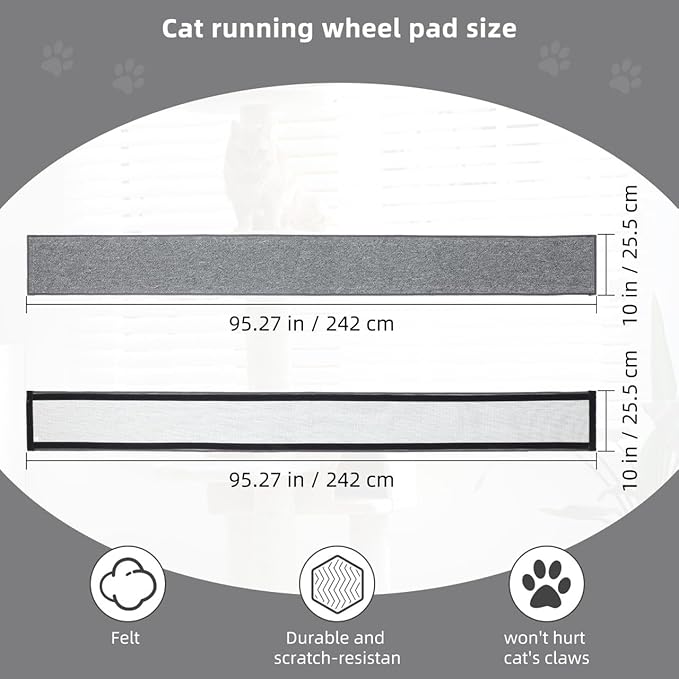 Kisangel Cat Carpet Scratching Mat Replacement, Cat Treadmill Accessories Felt Running Wheel Cushion Mat Scratch for Indoor Supplies Furniture, 95x10 inches