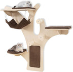 PETSITE 59 Inch Cat Wall Shelves, Tree-Like Wall Mounted Cat Tree Furniture with Sisal Scratching Posts and Mat, Perches, Hammock, Removable & Washable Padded Cushions, Cat Climber for Indoor Cats