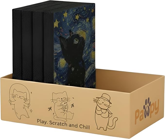 Cat Scratcher Box – Art Décor | Designer Cardboard Scratch Pads with Decorative Van Gogh-Inspired Design | Reversible Boards for Indoor Cats