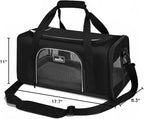 TSA Approved Pet Carrier for Small Medium Cats and Dogs | Dog Carrier with Adequate Ventilation | 4 Mesh Windows, 3 Entrance, Locking Safety Zippers, Padded Shoulder Strap, Black