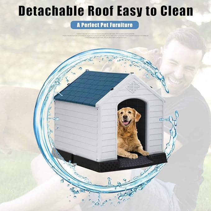 Dog House, Dog House for Small Medium Large Dogs, Waterproof Ventilate Plastic Durable Indoor Outdoor Pet Shelter Kennel with Air Vents and Elevated Floor, Easy to Assemble