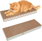 Cats Rock Scratching Board for Indoor Cats, Corrugated Cardboard Cat Scratcher with Catnip, Double-Sided Scratch Pad, Rectangle Scratcher Stripes and Icons Design (Pack of 2)