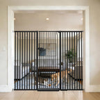 Lumizone Extra Tall Cat Gate 55.12" High Pressure Mounted Extra Wide 2025 New (17 Sizes) 1.37" Gap No Drilling Auto-Close One-Handed Operation Tall Pet Gate for Dogs(Black, 55.12" H x 63.39"-67.71" W)