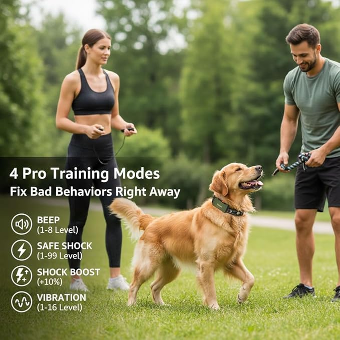 Dog Training Collar with Remote - 4500FT, IPX8, 0-150 Lbs, Dog Collar with 4 Training Modes, Security Lock, Rechargeable e-Collar, Outside Use, for Small Medium Large Dogs, Green