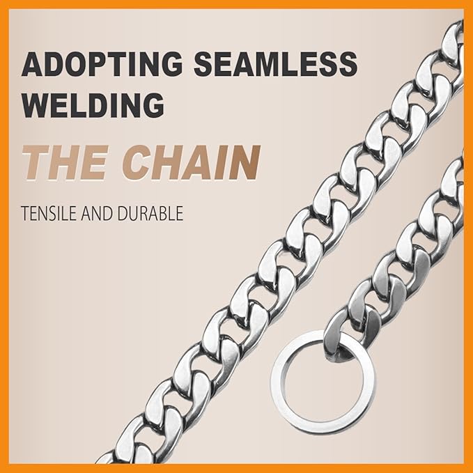 Luxury Flat Chain Design Professional Training Chain Collar, Stainless Steel Dog Training Collar, Professional Flat Chain Design, Mirror Polished (X-Small：16in x 3mm(Neck max 14in))