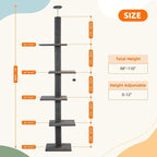 Cat Craft Cat Tree Floor to Ceiling 95-108" Tall Cat Tree Carpet Cat Tower Kitten Tree Sisal Scratching Post and Mat Cat Pole for Indoor Cats, Charcoal