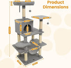 PETSITE Multi-Level Cat Tree, 58 Inches Tall with Sisal Scratching Posts, Condo, Hammock, Dangling Balls, Jumping Platforms, and Cozy Top Perch, Ideal for Indoor Cats to Play and Rest (Grey)