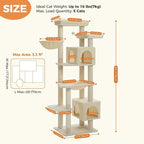 PETEPELA 69" Tall Cat Tree for Indoor Large Cats, Cat Tower for Adult Cats with Super Big Hammock, Cat Climbing Tree Tower with Scratching Posts, Condo House and Large Top Perch, Beige