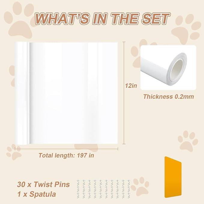 Door Protector from Dog Scratching, 197"x12" Anti Cat Scratch Furniture Protector, Single-Sided Sticky Thicken Vinyl Couch Protector from Cat Claws for Furniture Sofa Door Walls (30 Pins)