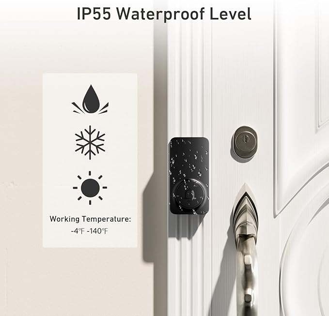 SECRUI Doorbell, 2 Button Wireless Doorbell with 1000ft Range, Adjustable Volume, Waterproof Design, Hassle-Free Installation, 32 Melodies, Black