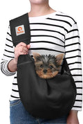 Tomkas Small Dog Sling Carrier - Cat Sling Carrier - Adjustable Strap & Zip Pocket - Suitable for Puppies (Black)
