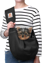 Tomkas Small Dog Sling Carrier - Cat Sling Carrier - Adjustable Strap & Zip Pocket - Suitable for Puppies (Black)