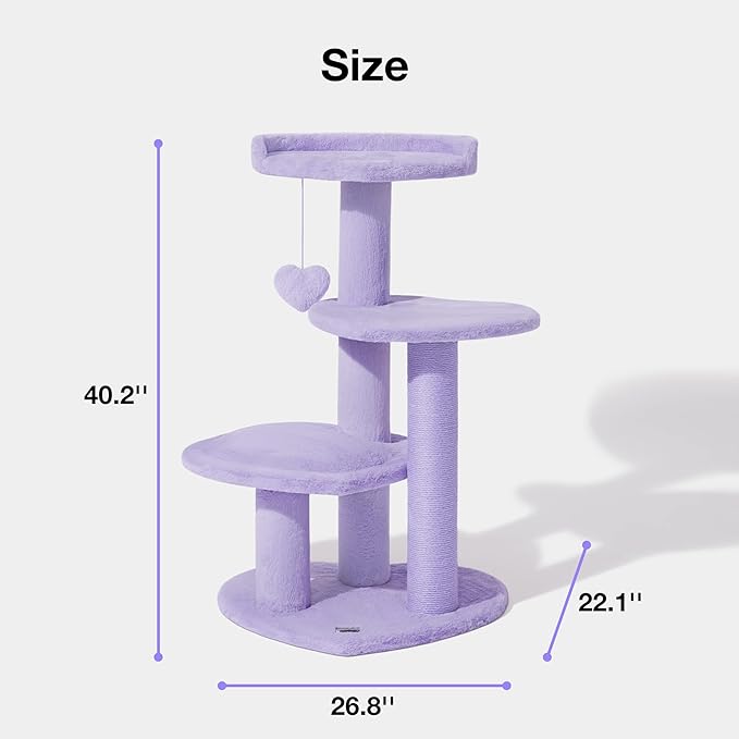 VETRESKA 40 inches Cat Tree for Indoor Cats, Multi Level Cat Tower with Cat Scratching Post, Cute Cat Climbing Tree with Dangling Toy for Cats, Purple