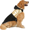 HDE Dog Puffer Jacket Fleece Lined Warm Dog Parka Winter Coat with Harness Hole 90s Black and Gold Metallic - XL