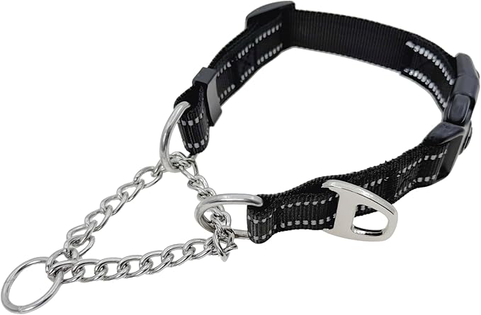 Martingale Dog Collar, Trainer Approved Limited Slip Collar with Heavy Duty Buckle, Training Adjustable Walking Training Dog Collars with Quick Release Buckle (Black, L)