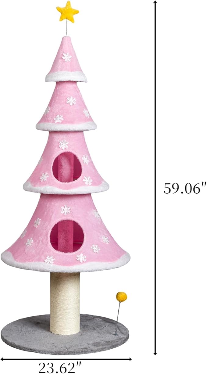 VINGLI 7.5ft Lighted Christmas Tree Cat Tower Decor LED Lights Indoor Outdoor Porch Lawn Yard