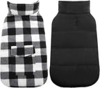Kuoser Dog Winter Coat, Windproof Dog Fleece Jacket British Style Plaid Cold Weather Doggie Vest Coats, Reversible Cozy Warm Pet Clothes Apparel for Medium Dogs M