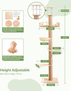Floor-to-Ceiling Cat Tree Height Adjustable (55-115in) | 4-Level Heavy Duty Cat Activity Center with Scratching Posts, Jump Platforms, Hammock | Space-Saving Tall Cat Tower for Indoor Cats