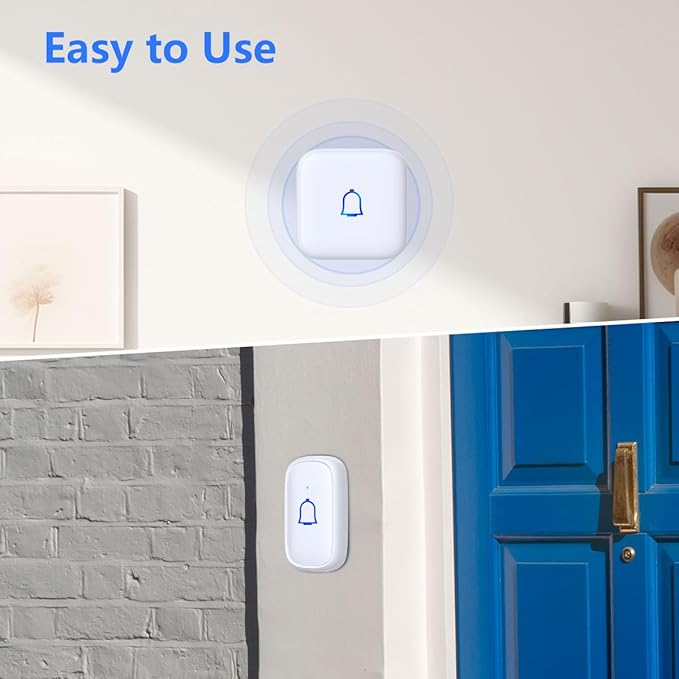 Wireless Doorbell IP66 Waterproof 1000 Feet with 66 Chimes 115dB 7 volume levels Mute Mode with LED Flash Doorbell Ringer Wireless for Kids Room Teachers Classroom Home Office & Hearing-Impaired