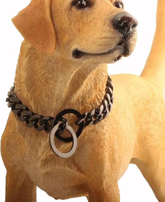 Black Dog Chain Collar 11mm/15mm/19mm Cuban Link Chain Dog Collar Chew Proof Dog Chain Collar Walking Training for Small Medium Large Dogs 12-26inch(15mm,20inch)