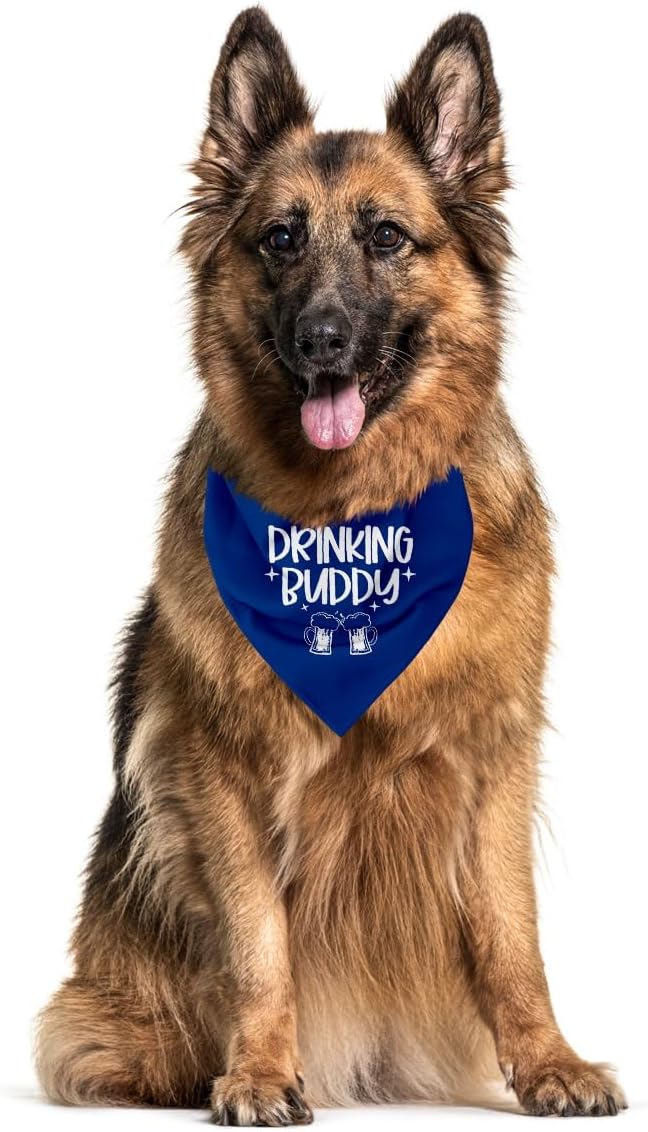 Drinking Buddy Dog Bandana, Funny Cute Dog Bandana, Pet Dog Triangle Scarf, Blue Dog Bandana, Dog Bandana for Small Medium Large Dogs, Gift for Dog Lover (A29)