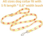 Dog Collar with Leash Airtag Holder Case Set - Dog Collars for Male Female Boy Girl Puppy X-Small Small Medium Large Dogs Walking Running Training - Orange Daisy/S