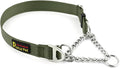 Plutus Pet Martingale Dog Collar with Stainless Steel Chain and Reflective Nylon, Adjustable No Pull Training Collar, for Small Medium, and Large Dogs, Ranger Green, M