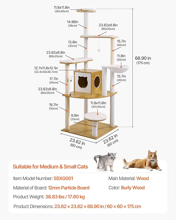 Happybuy Large Cat Tree, 68.9 inches Tall, Cat Tower, Multi-Level Cat Condo Furniture Activity Center with Cozy Perches, Sisal Scratching Posts, Big Kittens House for Indoor Cats Play & Rest