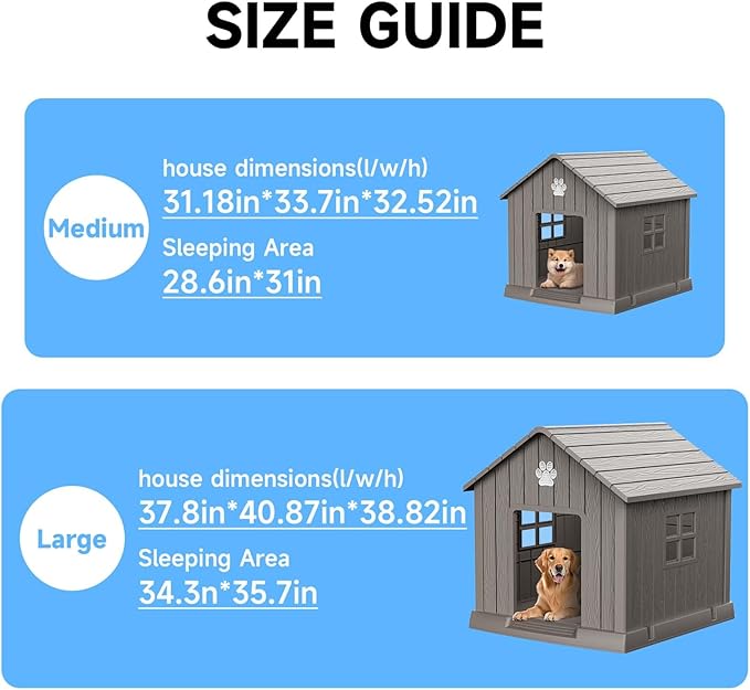EasyUp Dog House Outdoor Indoor,Dog House Weatherproof Resin Shelter with Air Vents and Elevated Floor for Small Medium Large Dogs,Easy Clean and Assemble(31.18 * 33.7 * 32.52in,Coffee)