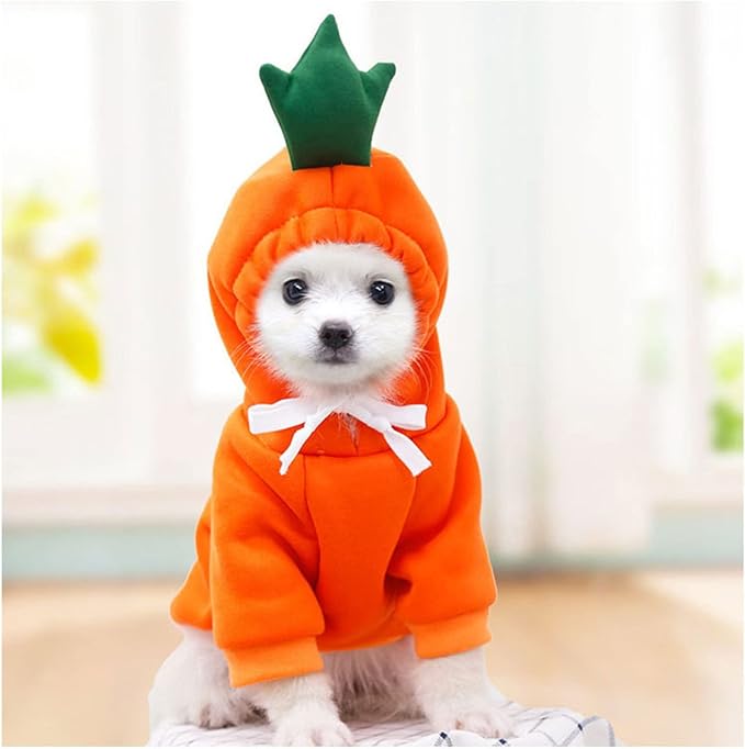 Warm Dog Winter Clothes Cute Fruit Dog Coat Hoodies Fleece Pet Dogs Costume Jacket for French Bulldog Chihuahua Ropa para Perro(Orange,L)