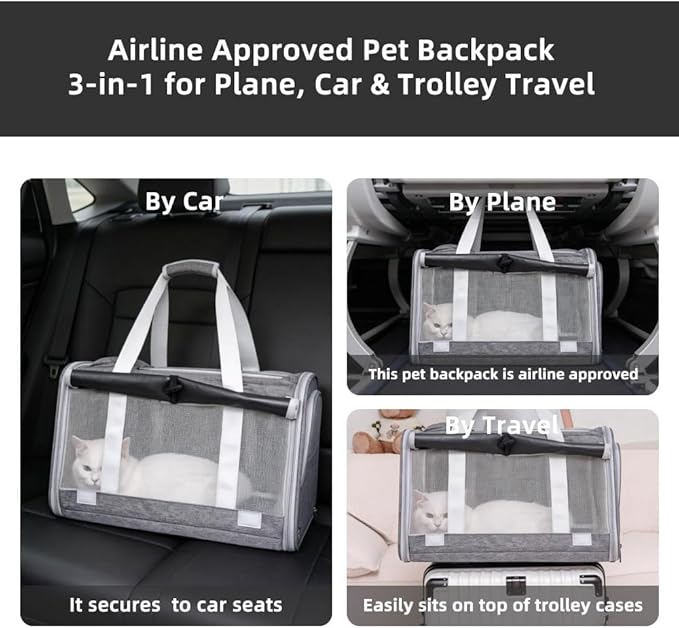 Cat Carrier Soft Sided Dog Carrier Airline Approved Pet Carrier for Dog/Cat Bag (17.32×9.84×10.63 in) with 1 Poop Bags,5 Pee Pads,Ideal for Medium-Large Cats Small Dogs