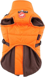 Puppia Mountaineer Winter Dog Coat with integrated harness No Pull Cold Weather Waterproof Warm Fleece Back Zipper for Small & Medium Dog, ORANGE, Small