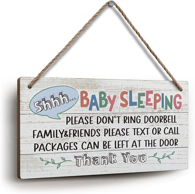 YZEXEZY Baby Sleeping Sign 6"x12" Do Not Knock or Ring Doorbell Wooden Hanging Sign for Front Door Nursery Home Bedroom-Do Not Disturb