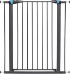 MidWest Homes for Pets 39 Inches Tall Walk-Though Steel Pet Gate, Pressure Mounted Dog Gatewith Glow Strip Measures 29-38 Inches Wide & Includes Two 3-Inch-Wide Extensions, Graphite