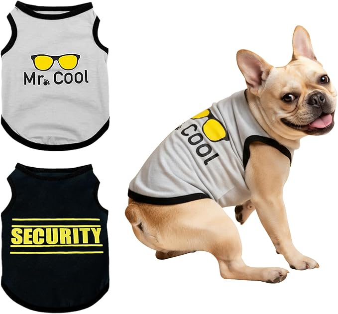 2Pack Dog Shirts for Boy, Dog Clothes (up to 38 lbs.), Puppy Clothes, Pet T Shirt for Small and Medium Breeds, Tank Top, Chihuahua & Yorkies & Dachshund Outfit, Cotton Fabric(2pcs,Small)