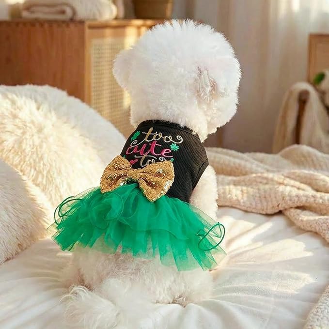 Furbabycare® Elegant Sweet St. Patrick's Day Puppy Dog Blingbling Princess Skirt Pet Dog Lace Cake Camisole Tutu Dress B-Green-3 X-Small
