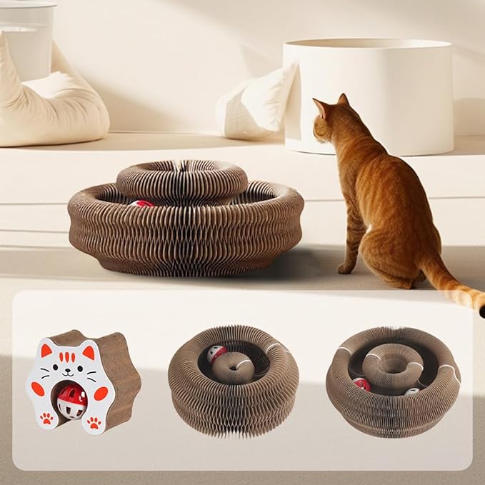 Magic Organ Cat Scratcher Board Cat Ball Adventure The Ultimate Interactive Mental Physical Exercise for Indoor Cats Toy (White and Orange, 1PCS)