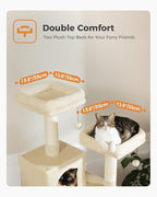 PEQULTI 71'' Cat Tree for Indoor Cats with Big Hammock, Tall Cat Tower for Large Cats with 2 Cat Condo, 2 Soft Top Perch, Scratching Posts and Pad, Beige