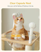 42.5" Modern Wooden Cat Tree with 2-Story Condo, Scratching Posts, Capsule Nest & Dangling Balls - Sky City Design Indoor Furniture for Cats, Beige
