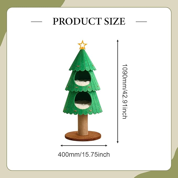 Christmas Cat Tree for Indoor Cats with 2 Condos, Holiday Cat Activity Center with Sisal Scratcher, 40cmx109cm (15.75x42.91 inch)