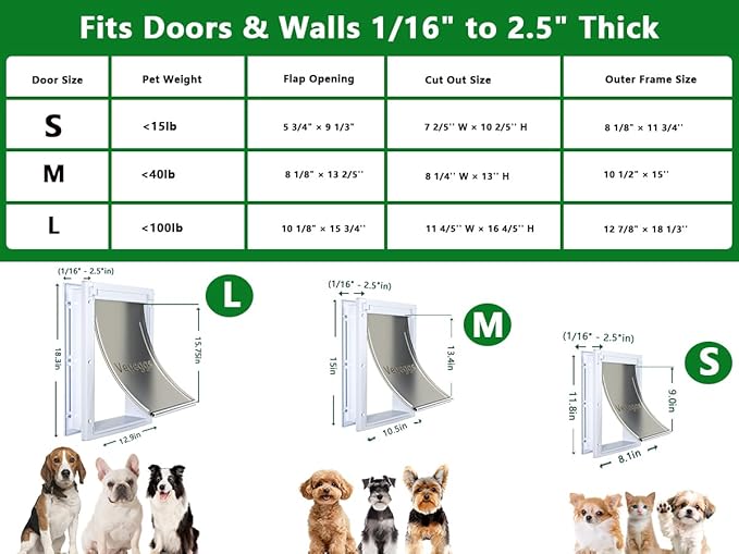 Dog Door Doggy Door Easy Install - Wood & PVC Doors & Walls，Dgooie Free Movement &Strong Magnetic Auto-Close & Sliding Lock,Telescoping Frame,10 1/8" x 15 3/4" for Large Dogs Up to 100 lb