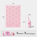 VETRESKA Dog Poop Bag Dispenser with Cherry Blossom Scented Poop Bags, Leak Proof and Extra Thick Pet Waste Bags, 1 Poop Bag Holder and 105 Bags for Dog Walking and Cats Litter, Pink
